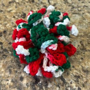 Holiday Hair Hand Crochet Scrunchie (New) Red Green White Christmas colors!